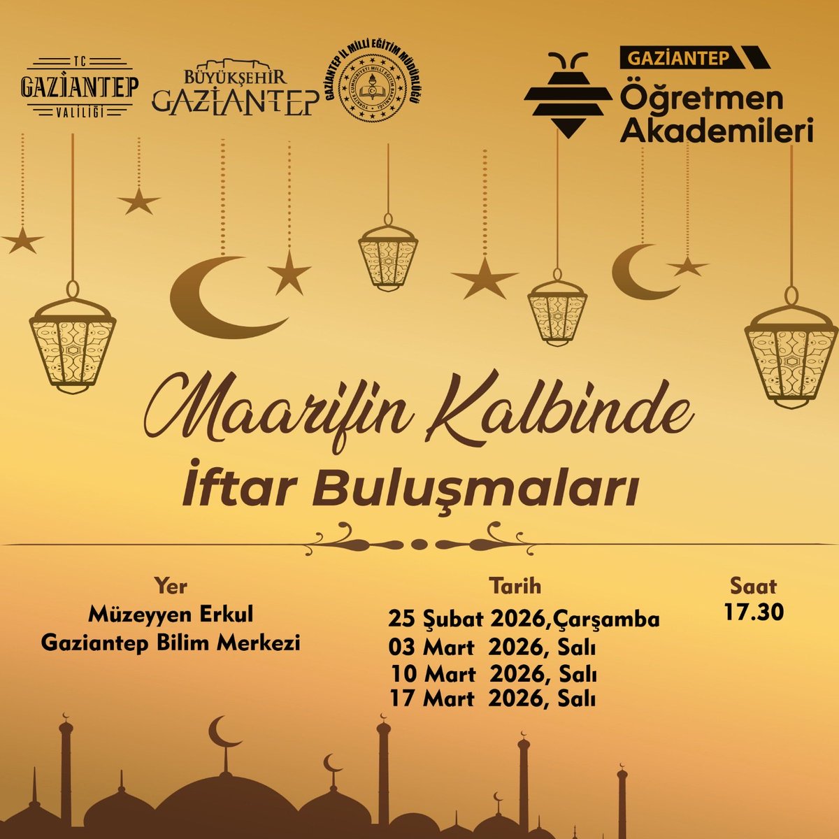 🌙✨ Maarifin Kalbinde İftar Buluşmaları ✨🌙

Müdürlüğümüz koordinesinde yürütülen Öğretmen Akademileri kapsamında, Ramazan ayının manevi iklimini birlikte paylaşmak amacıyla düzenlenen İftar Buluşmaları başlıyor.

Siz değerli öğretmenlerimizle bir araya gelerek birlik ve