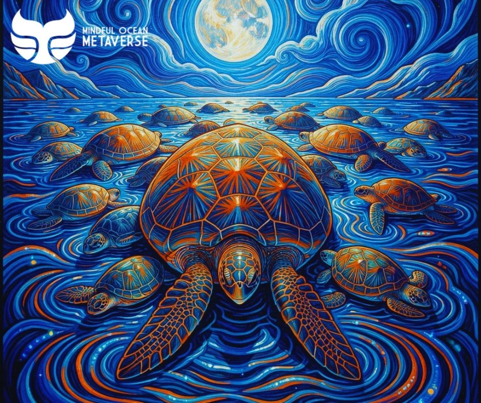 🐢🌊 Some sea turtle species participate in synchronized nesting events known as “arribadas,” where thousands of females come ashore together to lay eggs. It’s one of nature’s most incredible wildlife spectacles. #MindfulOceanMetaverse #MakeArtSaveOcean #OceanTrivia