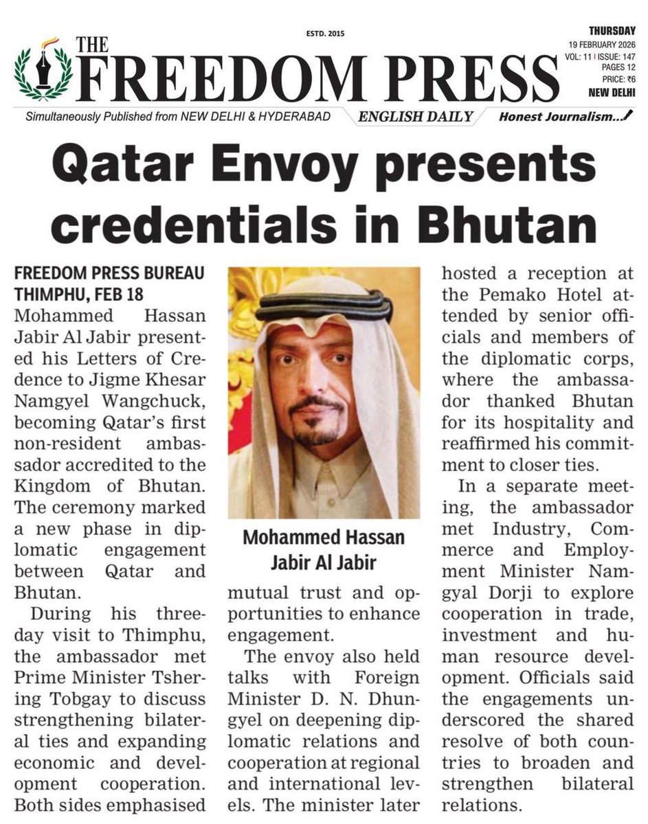 Coverage of the presentation of the Letters of Credence to His Majesty the King of the Kingdom of Bhutan by H.E. the Non- Resident Ambassador of the State of Qatar to Bhutan.
<a href="/aljaberqatar/">mohammed aljaber</a>