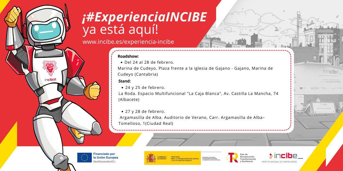 osiseguridad's tweet image. Haz clic, mira el mapa y ven 👀.
La #ExperienciaINCIBE 🤖 está en marcha 🗺️.
👉 incibe.es/experiencia-in…
#NextGenerationEU