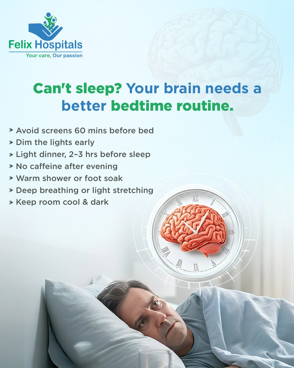 WellnessFelix's tweet image. Struggling to drift off? It might be time to reset your nighttime habits.
Create a calm, tech-free wind-down ritual to help your mind and body truly rest.

#BrainHealth #NeuroHealth #BrainBoost #SleepWell #BedtimeRoutine #BrainCare #FelixHospital