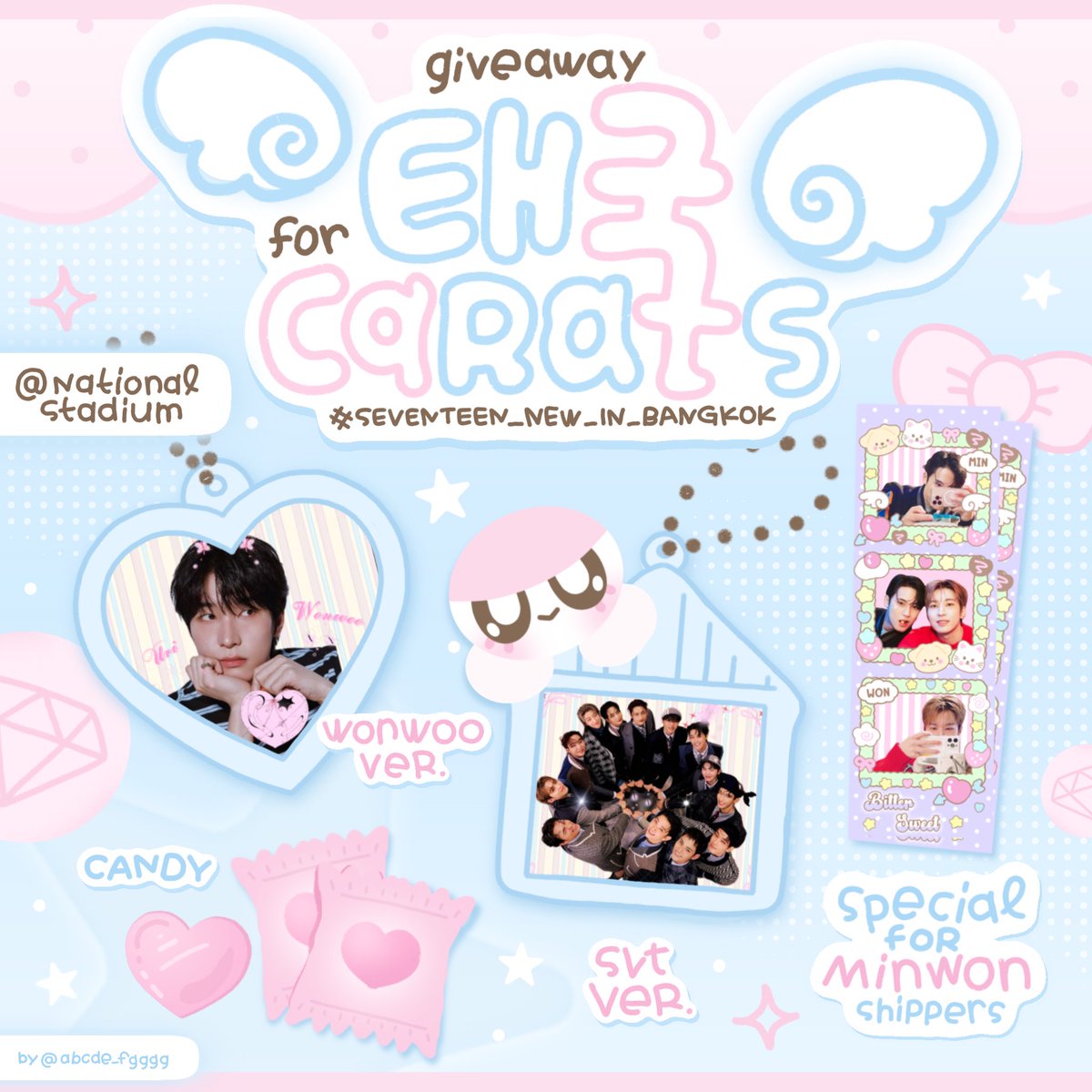 =͟͟͞♡ pls kindly rt 𝜗𝒞
giveaway #NEW_BANGKOK 

𓇼 svt home keychain — 20 ea
𓇼 wonwoo heart keychain — 20 ea
𓇼 special photobooth for ꒰MINWON꒱ shipper — 32 ea
𓇼 candy — 100 ea

📍National Stadium 𓍯
🗓️ 15 mar 2026 ♥️🍥
⏰ tba⊹

#กะรัตพระเวสสันดร 
#SEVENTEEN_NEW_IN_BANGKOK