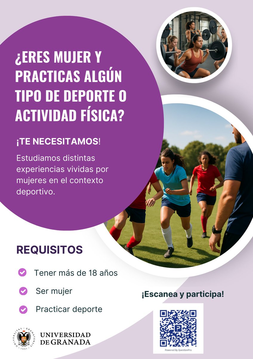 GenderedR's tweet photo. 🏃‍♀️ Si eres mujer, +18 y practicas deporte o actividad física, ¡te necesitamos!
📋 Encuesta online (15 min)
🔒 Anónima y confidencial
📢 RT y compártela con más mujeres deportistas 🙏 ¡Gracias!
https://t.co/MEaSxwn1v2 https://t.co/5btIg45e8S