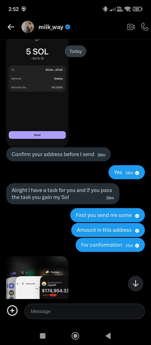 biswassujeet86's tweet photo. The guy promise me he help me send me some sold
after he demenad send him a your wallet 12 pahres
then I send you sol
Why he fake promise or fake giwewsy post
#crypto #SolanaAirdrop #bitcoin #cryptogiweway
#cryptoscam #scammer #fakepromise #wallet
#loyalperson #help #RISERCONCERT https://t.co/nzHWaTzKVg
