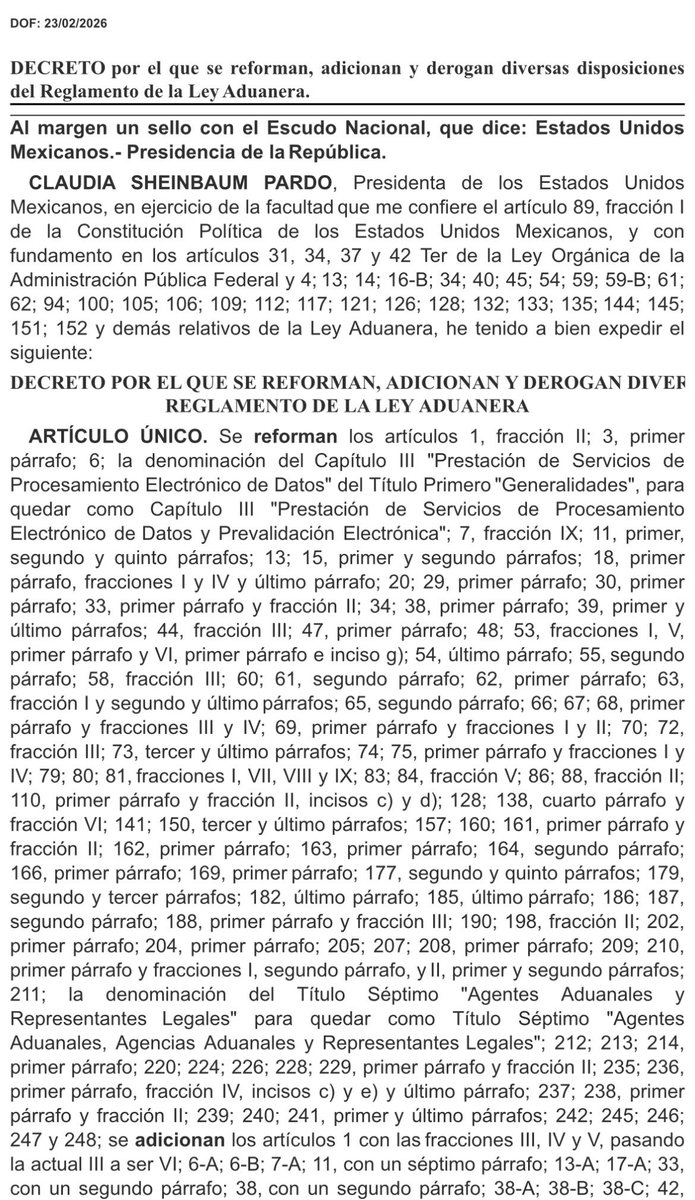 Hoy se publica en DOF la reforma al Reglamento de la Ley Aduanera

dof.gob.mx/nota_detalle.p…