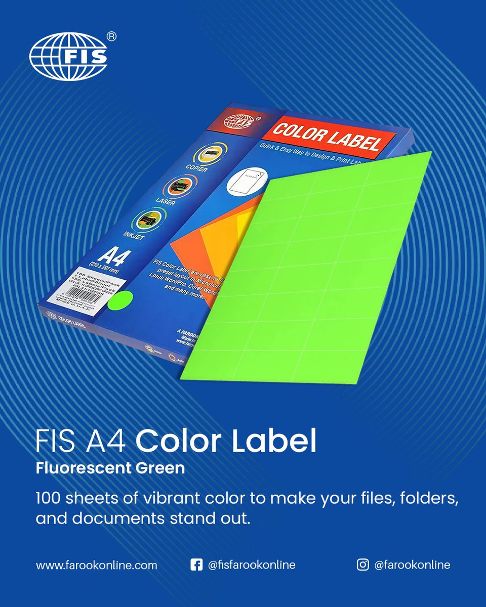 Add a bold pop of color to your files, folders, and important paperwork. 
Perfect for offices, schools, and home use — stay organized in style!

To buy FIS color label: farookonline.com/category/multi…
To buy product: url-shortener.me/E2GZ

#FIS #ColorLabels #multipurposelabels