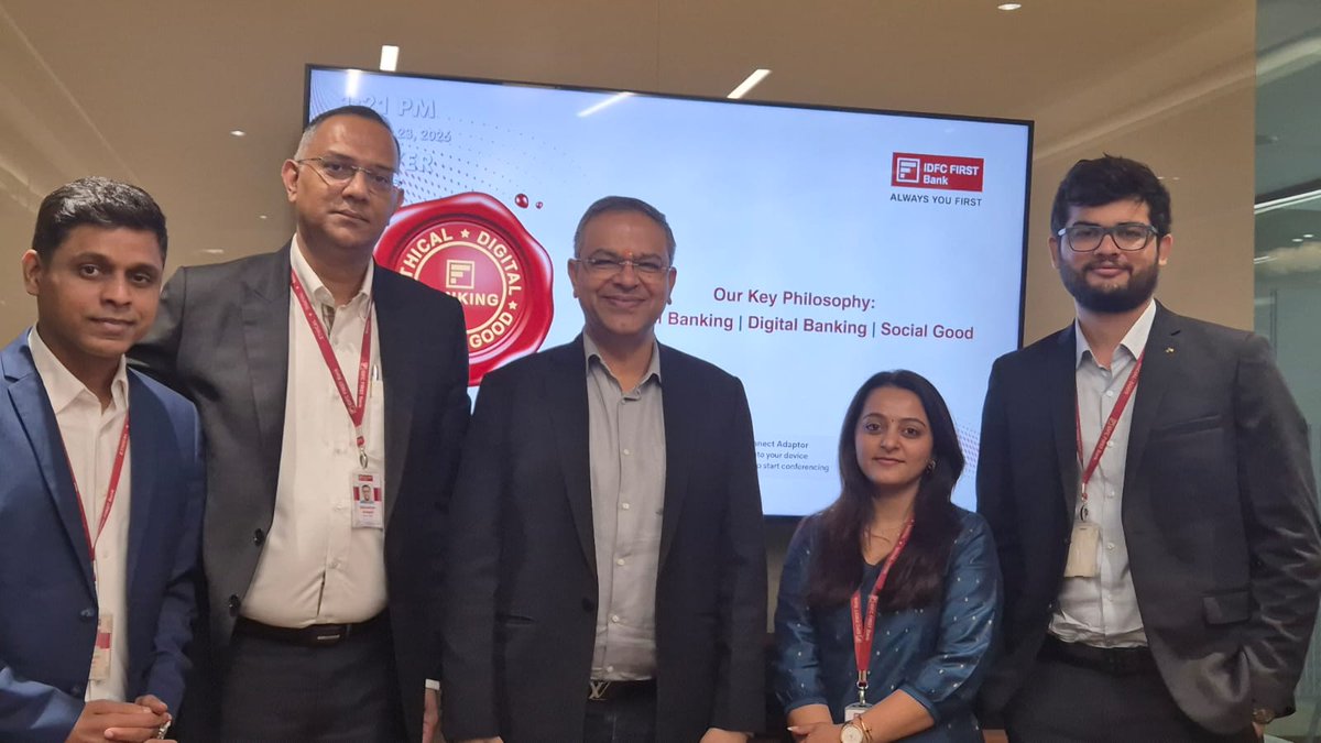 AimraIndia's tweet photo. Strengthening Ties for India’s Retail Ecosystem 🤝

Earlier today, @AimraIndia Founder Chairman Shri @LakhyaniKailash held a high-level meeting at the @IDFCFIRSTBank Head Office in Mumbai to discuss the evolving landscape of consumer finance.

He had an incredibly productive session with the @IDFCFIRSTBank leadership team:
Mr. Sebastian Joseph (Business Head, Consumer Durable Loans)
Shipra Jain (Product Head, Consumer Durables Loan)
Mayuresh Kerkar (Lead Dealer Relations, Consumer Durables)
Sudarshan Joshi (KAM, Consumer Durables)

The discussion centered on #IDFC’s impressive business modus operandi, which is built on a foundation of ethical business practices and core values. During the session, the Chairman praised IDFC for being:
  ✅ Retailer-Friendly: A seamless approach to serving mainline consumers.
  ✅ Technically Sound: Robust, easy-to-use digital platforms.
  ✅ Rapidly Growing: Leading the way in digital loans.

Chairman Lakhyani shared vital ground-level insights to further strengthen the relationship between @IDFCFIRSTBank, @AimraIndia, and retailers across India. We look forward to a year of great synergy and regular connection!

A big thank you to Mr. Sebastian and the entire team for the wonderful hospitality and insightful discussion on future opportunities. 🚀

#AIMRA #IDFCFirstBank #RetailGrowth #DigitalLending #ConsumerFinance #BusinessMeeting #Mumbai #FinTechIndia 

@arvinderkhurana @np0509 @CAITIndia @OraIndia1
