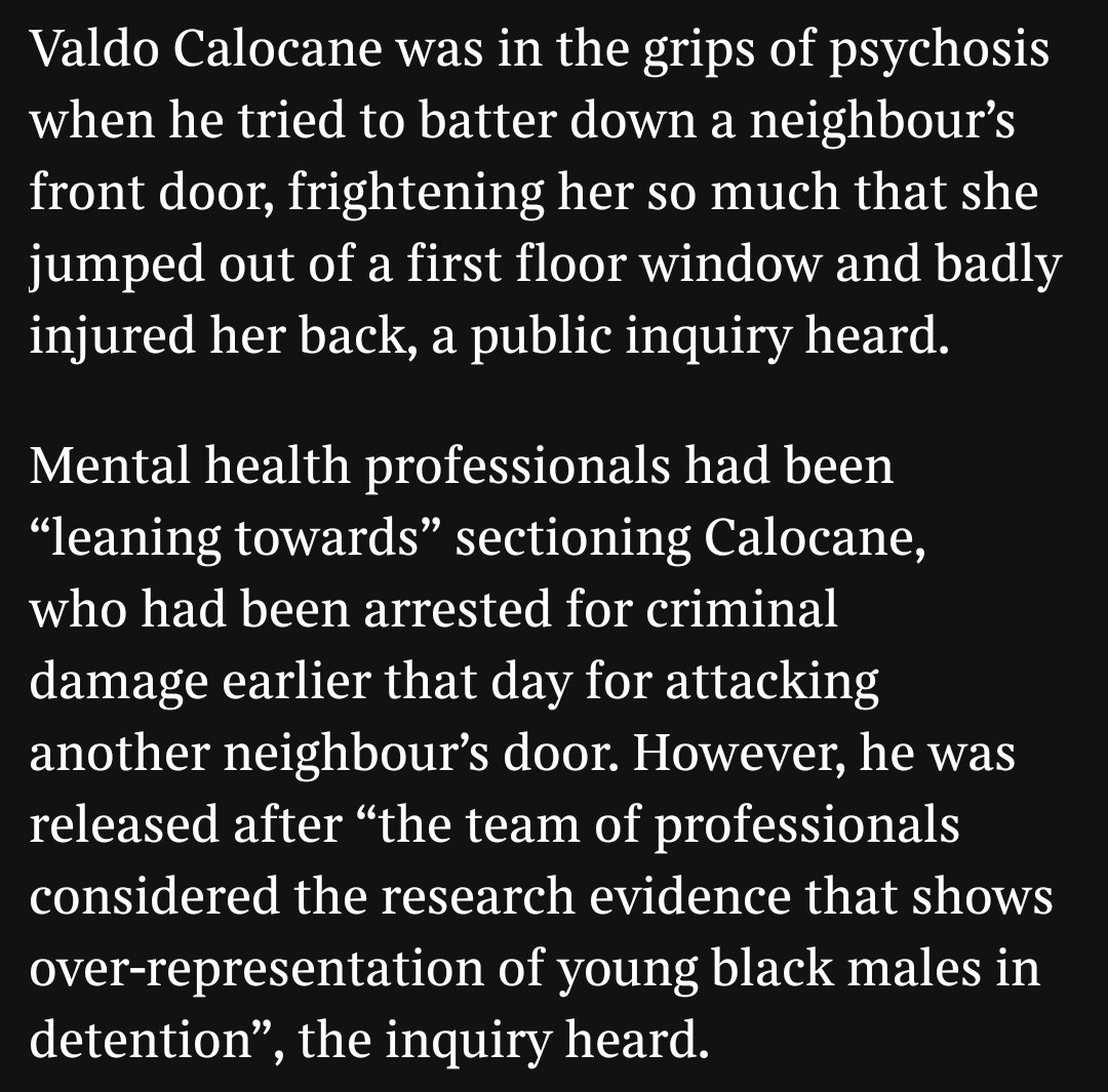 The Nottingham killer was not sectioned before he went on a knife rampage, because the UK state would rather leave schizophrenics free to roam than lock up an "excess" of Black men.

You can't run society like this. 3 people dead because of extreme pro-Black policy choices