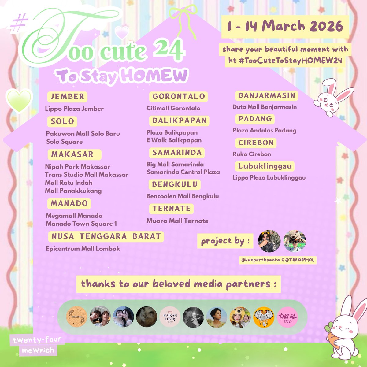 Too Cute To Stay HOMEW 🏡 — Mewnich 24th Birthday Frame

Event by <a href="/keeperthsanta/">ravee 🦪</a> &amp; <a href="/T1RAPH0L/">dini #jimmyholic</a>

🗓 March 1ˢᵗ - 14ᵗʰ , 2026
📍 <a href="/selfietimeid/">Selfie Time ID</a>

share your beautiful moment and tag us on X <a href="/keeperthsanta/">ravee 🦪</a> &amp; <a href="/T1RAPHOL/">hani✯</a> 

#Mewnich
#TooCuteToStayHOMEW24