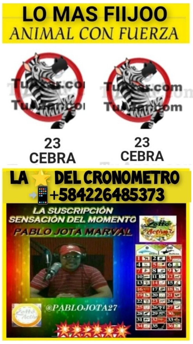 PabloJota27's tweet image. ((( #VAMOSALIGAR ))) Arrancando Semana Con El ANIMALITO MÁS FIIJOO, Ayer Respondió En El Último Sorteo (19)CHIVO Y Hoy Vamos Por Más Aciertos Ligando (23)CEBRA Sin Miedo Ni Temor, Dale ❤️🔄 #SUSCRIPCIONVIP 📲+584226485373 Vía WhatsApp-Telegram "VENTE VIEJA"👇👇👇👇