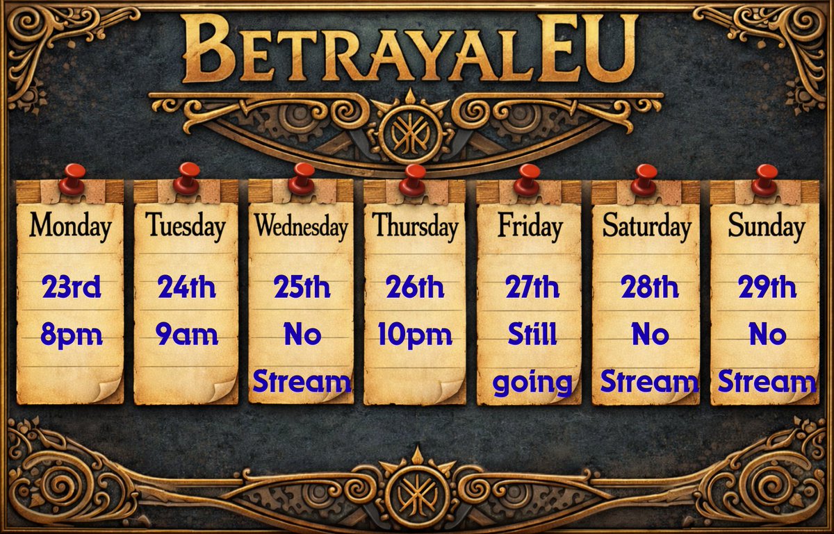 As I'm such a pro I forgot to post this weeks stream schedule so here it is in all its glory. 
So I will be live tonight for some healing of keys and failing of them as well.