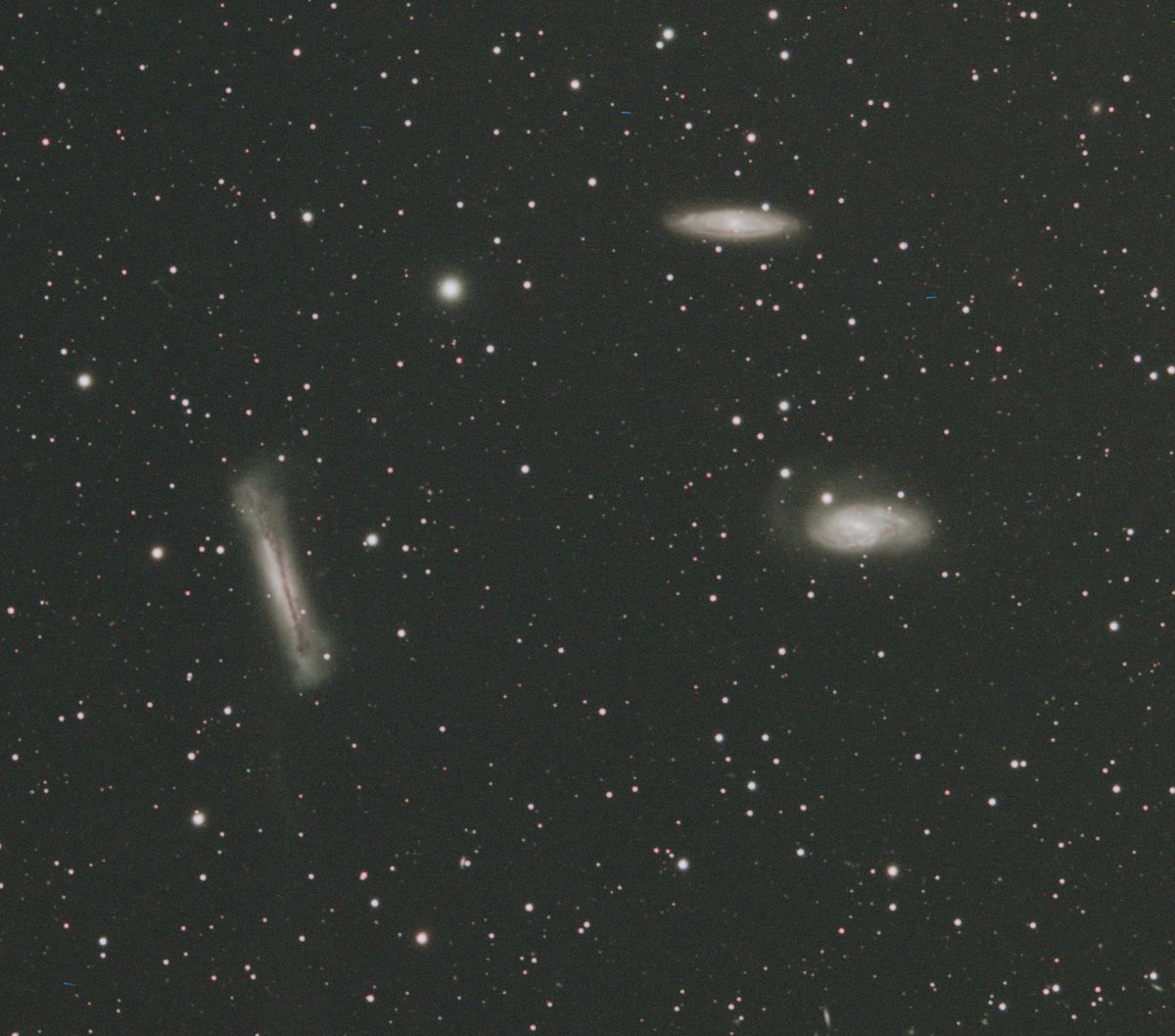 SatPhoto's tweet image. 2/21の晩に福井県で撮影したM65,M66,NGC3628です。小さい銀河もたくさん写っていてたのしい。2枚目はトリミングしたもの。
4時間位露出するはずが強風のせいか途中で止まっていた。
それにしても初心者には画像処理が難しい。まぁ、一足飛びにはいかない。
76EDPH,300s×26
#M65 ＃M66 ＃NGC3628