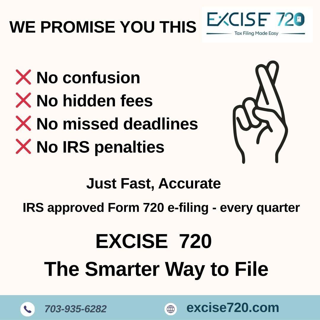 excise720's tweet image. Filing your quarterly excise taxes shouldn't be stressful. With Excise 720, you get IRS-approved Form 720 e-filing that's fast, accurate No confusion. No hidden fees. No missed deadlines.
File online  → excise720.com
#Excise720 #Form720 #ExciseTax #TaxFiling #IRS