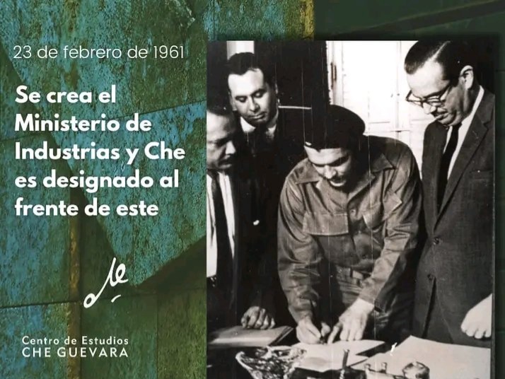 Hace hoy 65 años se fundó el Ministerio de Industrias. El Che impulsó tan decisivo sector, que transformó la base productiva de #Cuba. Con su legado enfrentamos hoy el criminal bloqueo recrudecido. ¡#TumbaElBloqueo!