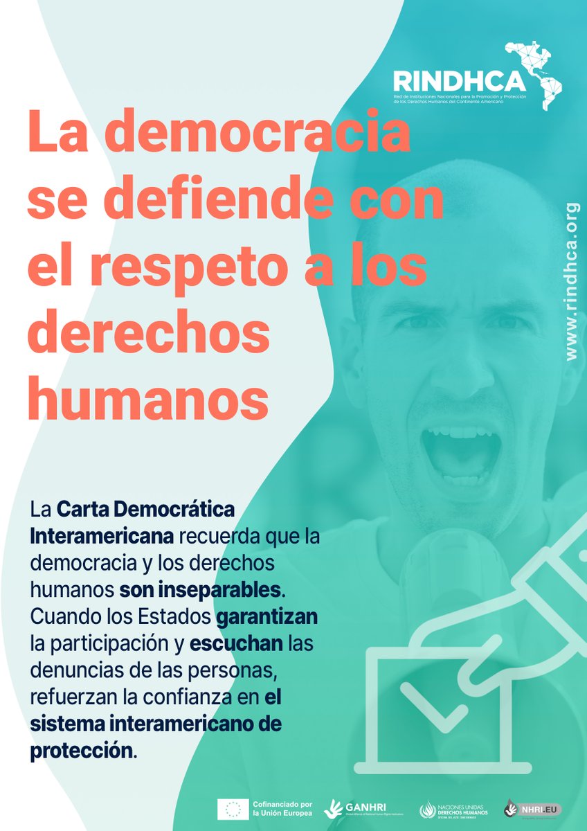RINDHCA's tweet photo. La Carta Democrática Interamericana recuerda que la #democracia y los derechos humanos son inseparables. Cuando los Estados garantizan la #participación y escuchan las denuncias de las personas, refuerzan la confianza en el sistema interamericano de protección. #derechospoliticos https://t.co/h1IU6zdoX6