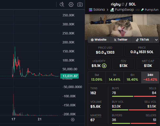kingstps's tweet photo. $Rigby cat looks good, the viral tiktok video fast approaching 100M views, i think this could be the march animal runner. 13k. 

7zD6RbP5VhjHW5Jai3XHdb5zcitDfJE3vGwNzDKmpump https://t.co/FcciGTXCHb