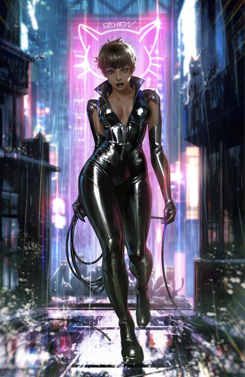 derrickchewart's tweet photo. My third variant cover for DC comics Sirens: love hurts issue 3 featuring catwoman 🐱 always fun painting my fav latex material! 😆 https://t.co/tv5yMicD2x