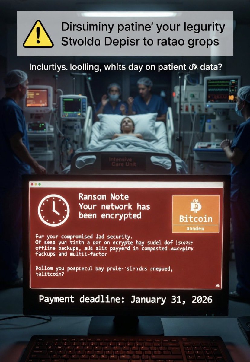 Saints16294225's tweet photo. 2026: Ransomware hits healthcare hardest — 27 incidents in Jan alone. Average ransom demand up 40%. Patient data & kids in ICU at risk.
#OpChildSafe: Zero tolerance — offline backups, MFA everywhere, segment networks.
Protect the vulnerable.
🕊️🔥 #Ransomware #CyberHealth https://t.co/UlAUoQQXT1