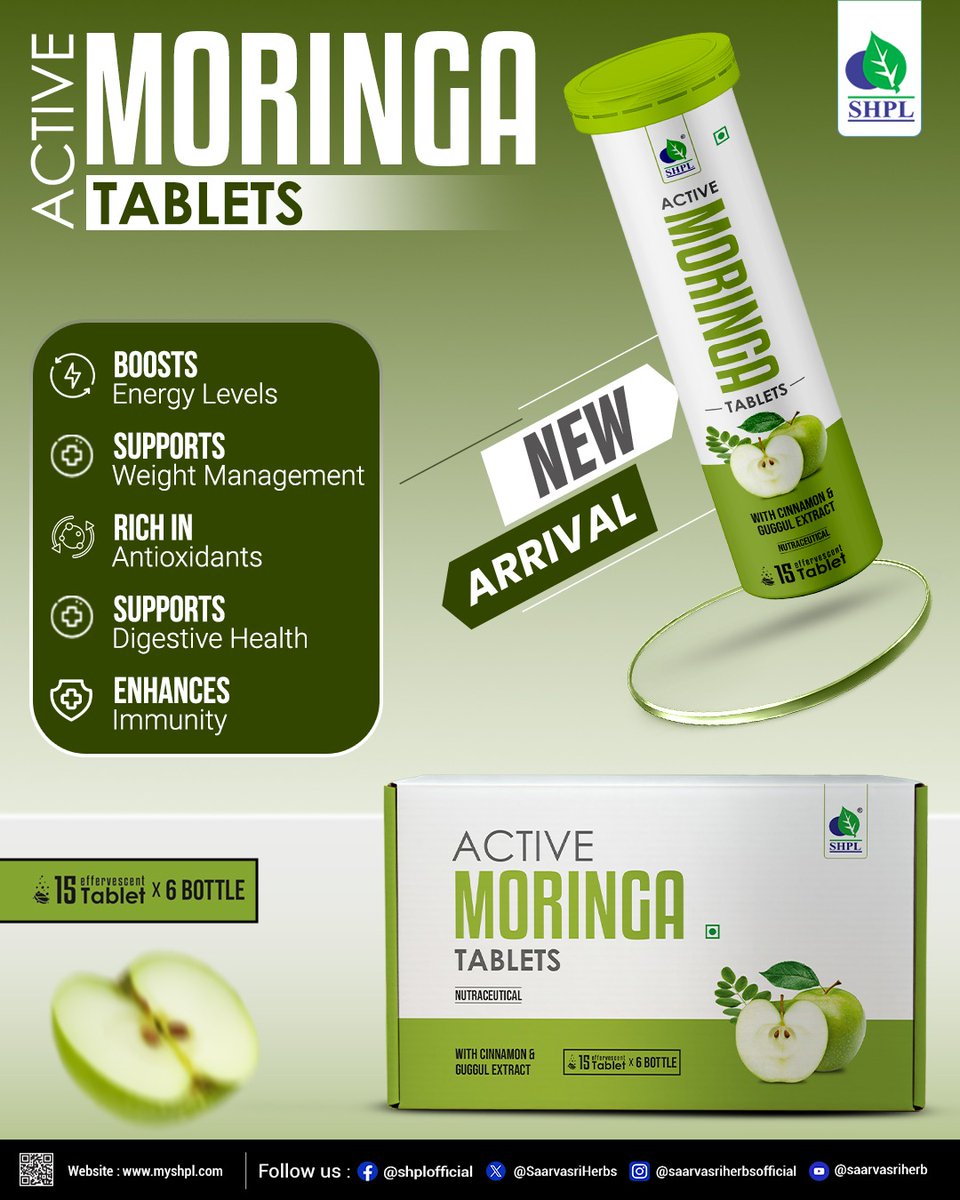 saarvasriherb's tweet image. Introducing Active Moringa Tablets – your all‑in‑one natural boost! 🌿💚

✨ Boosts energy levels
✨ Supports weight management
✨ Rich in antioxidants
✨ Promotes digestive health
✨ Enhances immunity

#ActiveMoringa #MoringaTablets #NaturalEnergy #HealthSupplements