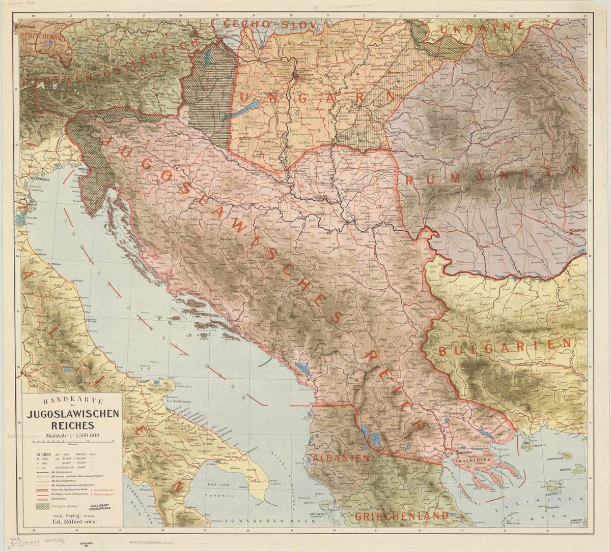 MacedonianFacts's tweet photo. Карта на предложени граници на Југославија од 1919, објавена во Виена. Во нејзе е вклучен и Солун❗️ https://t.co/uHBbFYKn6O