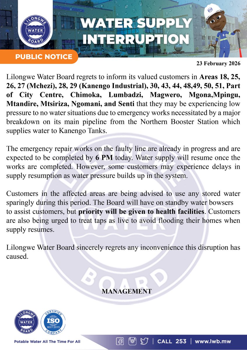Lilongwe Water Board tweet media