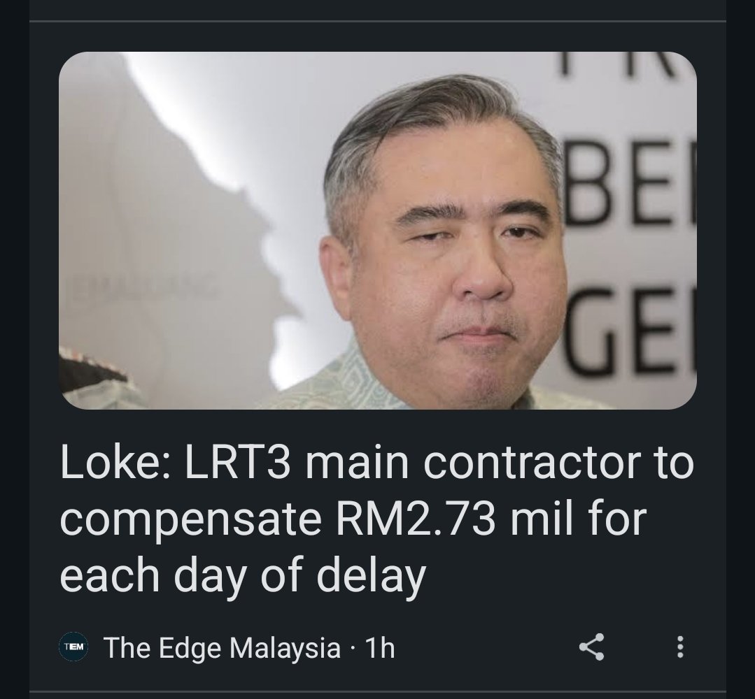 Don't see him seeking compensation from Gemas JB double track project contractor . Delayed for years !!