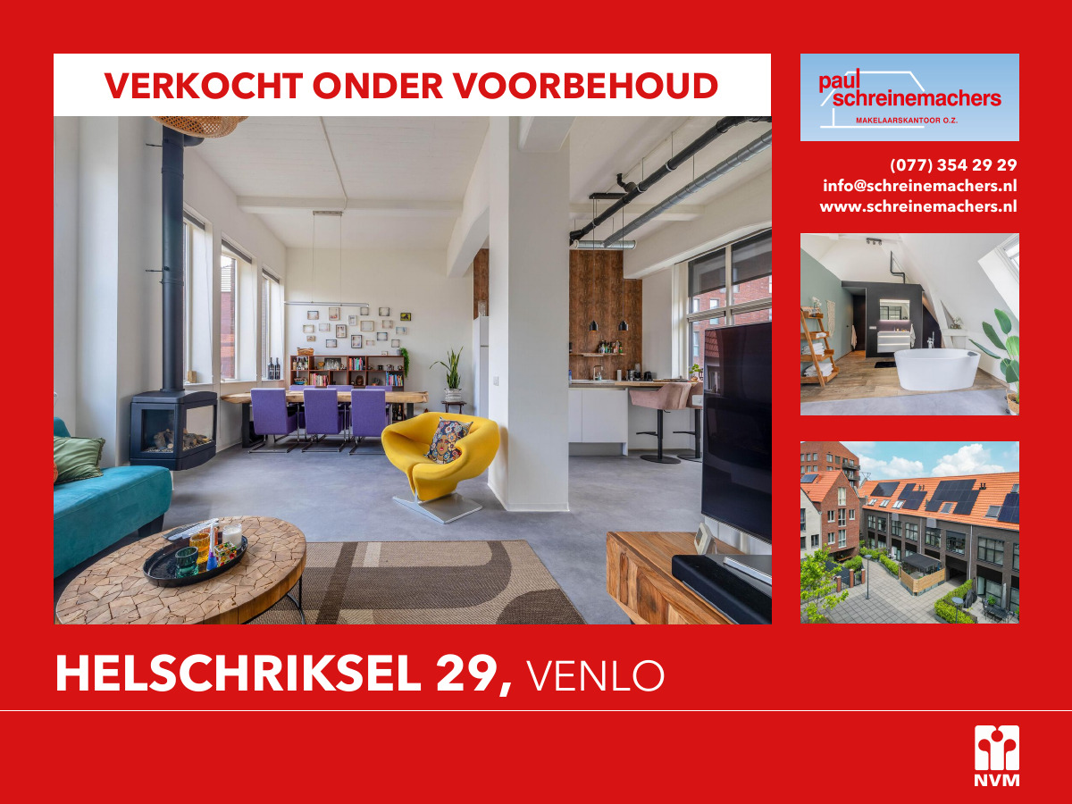 ❗VERKOCHT ONDER VOORBEHOUD❗️
Helschriksel 29

Wonen op een unieke plek met historie én modern comfort? Deze karaktervolle loft woning, verbonden aan de voormalige Sint Jacobskapel en het vroegere stadskantoor van Venlo, biedt het beste van twee werelden.