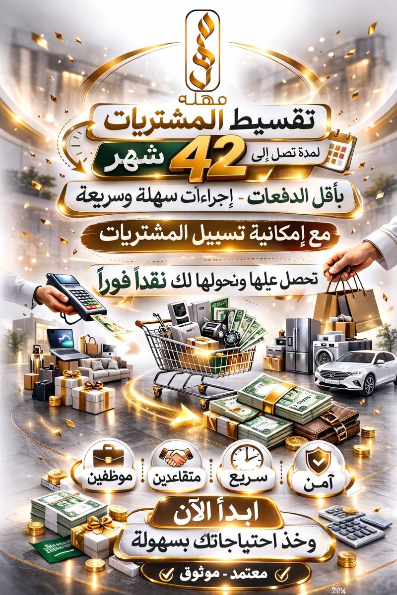 تقسيط مشترياتك صار أسهل مع مهله ✨

✔️ تقسيط حتى 42 شهر
✔️ مع إمكانية تسييل المشتريات وتحويلها لك نقدًا
الخدمة متاحة للموظفين والمتقاعدين
للتقديم والاستفسار تواصل معنا مباشرة عبر واتساب:
 wa.me/966541875648

#تقسيط #تمويل #تسييل_مشتريات #مهله #حلول_مالية