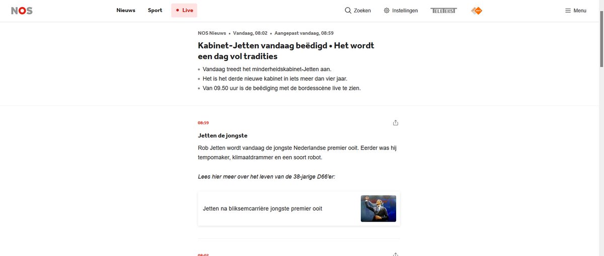"Rob Jetten wordt vandaag de jongste Nederlandse premier ooit. Eerder was hij tempomaker, klimaatdrammer en een soort robot."  😁😂