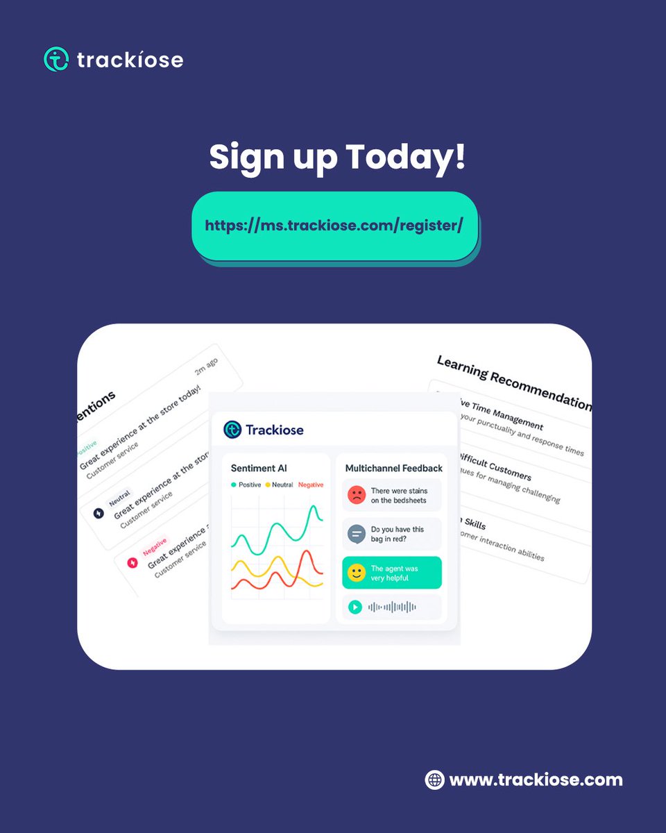 trackiose's tweet photo. ✔ Anonymous mystery agent insights
✔ AI-powered sentiment analysis
✔ Smart learning recommendations
✔ Real-time dashboards
✔ Comprehensive reporting

No guesswork. Just clarity.

Improve what matters. Focus where it counts. Grow with confidence.

#Trackiose #CXMatters https://t.co/zL3ourJwNe