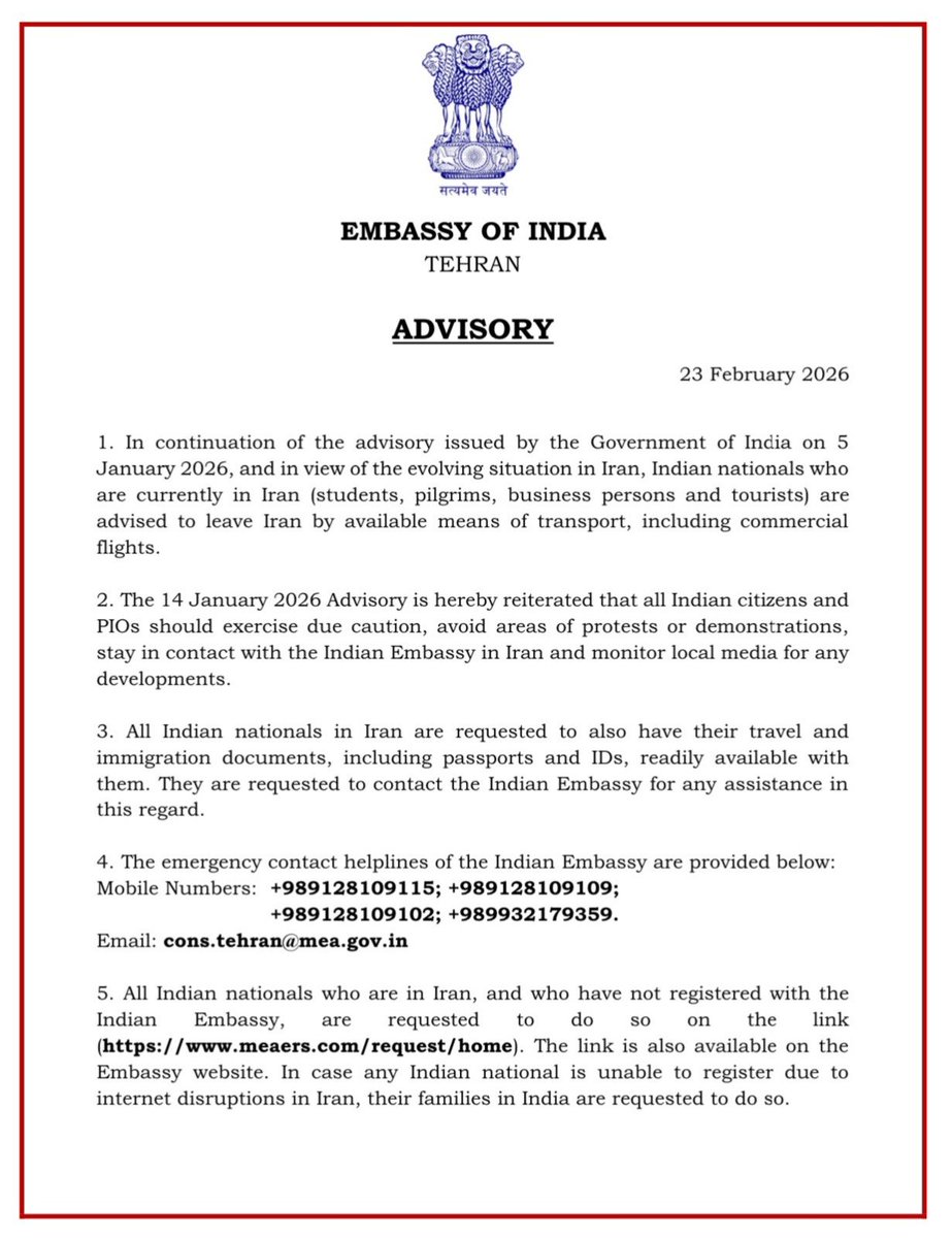JUST IN: 🇮🇳India advises its nationals to leave Iran🇮🇷