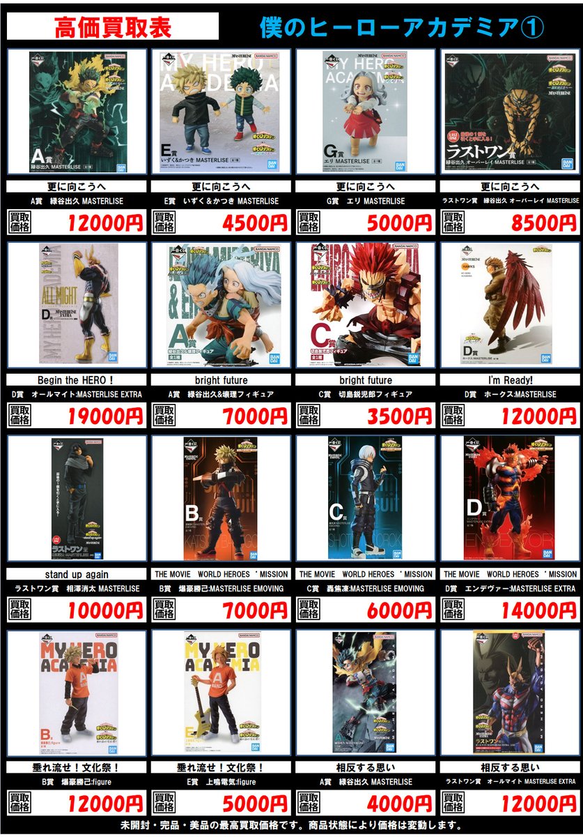 ホビー買取情報】 僕のヒーローアカデミア 高価買取表更新しました