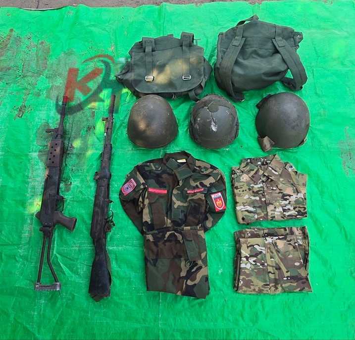 AAunggLLayy's tweet photo. On February 22, 2026, #Tatmadaw seized and cleared a #terrorist #PDF camp located near #PaukTaPin Village, between #Tagaung Township and #Thabeikkyin Township.
During the operation, the bodies of two PDF members and two firearms were seized.
#WhatsHappeningInMyanmar
#FactCheck https://t.co/9nhapsSoy4