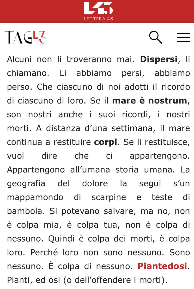 Scrissi questa piccola cosa che aveva come titolo ‘Non si dispensa dalle visite’. Visto che Meloni non voleva associare la sua persona ai morti per caso. Ci mandò Piantedosi.
In seguito, scrissi pure che decreto Cutro è l’anagramma di duce corretto.