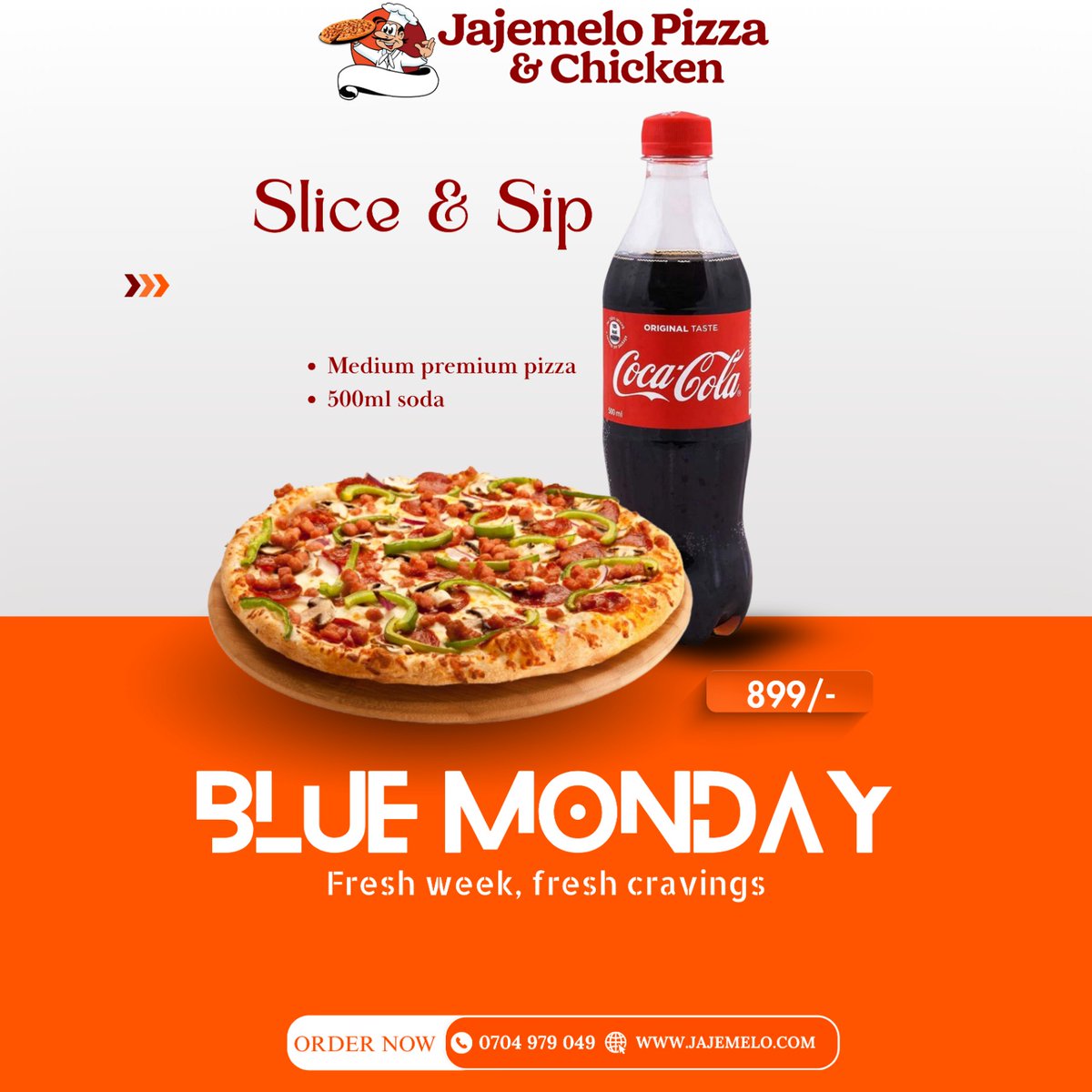 jajemelo's tweet photo. 🍕 Slice &amp; Sip Monday at Jajemelo Pizza and Chicken! 🥤

Kick off the week with irresistible combos:

🍕 Medium Premium Pizza + 500ml Soda — Ksh. 899
🍗 2 pcs Chicken + Fries + 350ml Soda — Ksh. 550
🍗 3 pcs of chicken + Fries × 300ml Soda — Ksh. 699
Call to Order: 0704 979 049 https://t.co/bLxIHYiEin