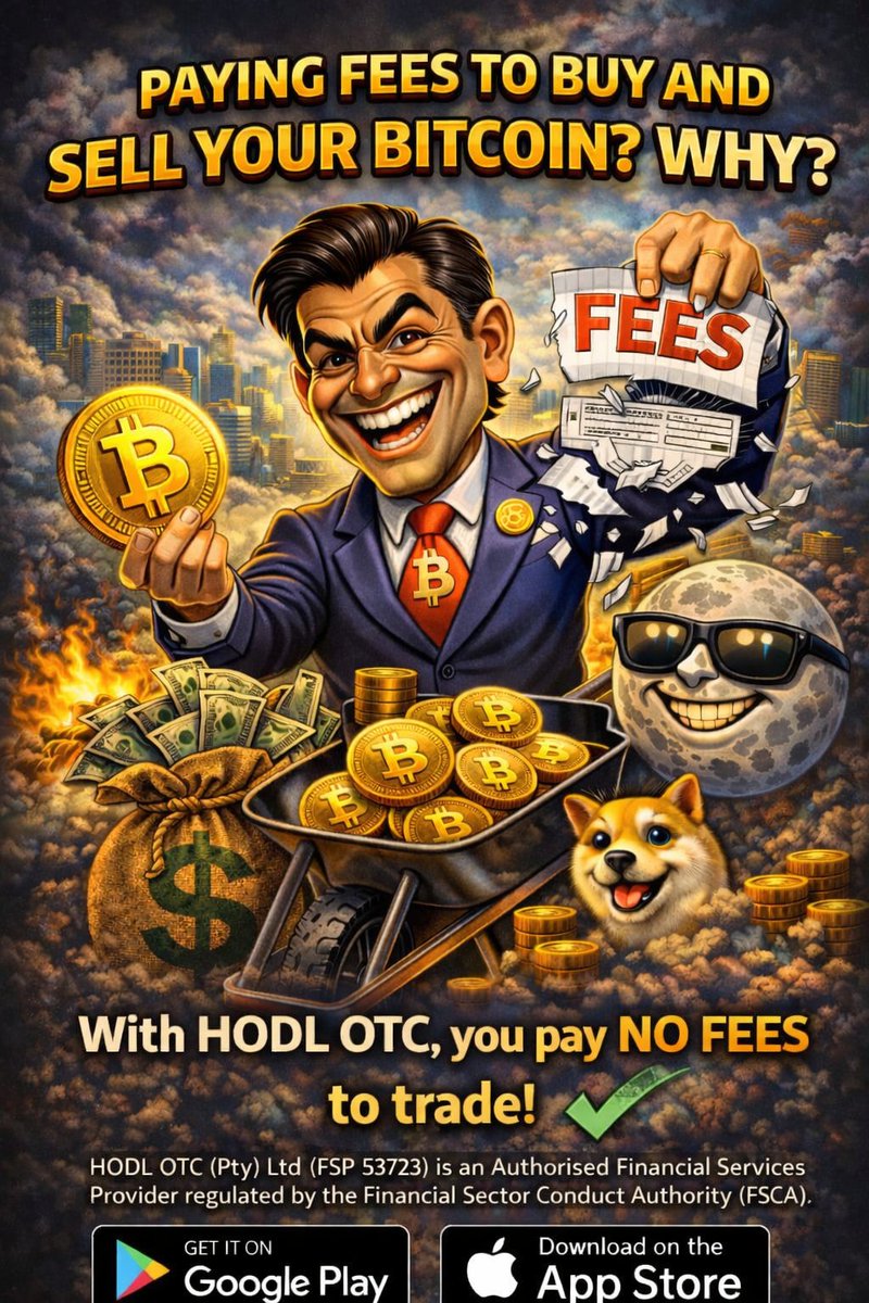 Paying fees to buy and sell? WHY?
with HODL OTC you pay NO FEES to trade.

Download our APP today:
iOS 
apps.apple.com/za/app/hodl-ot…

Android 
play.google.com/store/apps/det…