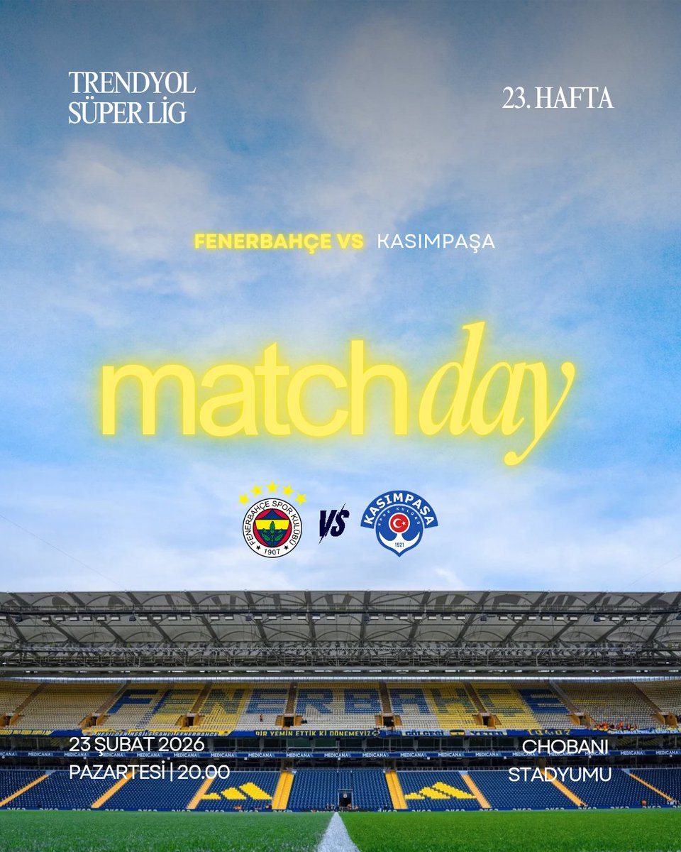 ⚔️ Fenerbahçe 🆚 Kasımpaşa   
🗓 23 Şubat Pazartesi  
🕗 20.00 
🏟 <a href="/chobanistadyum/">Chobani Stadyumu</a>

📲 #FBvKAS | #fenerbahçe 💛💙