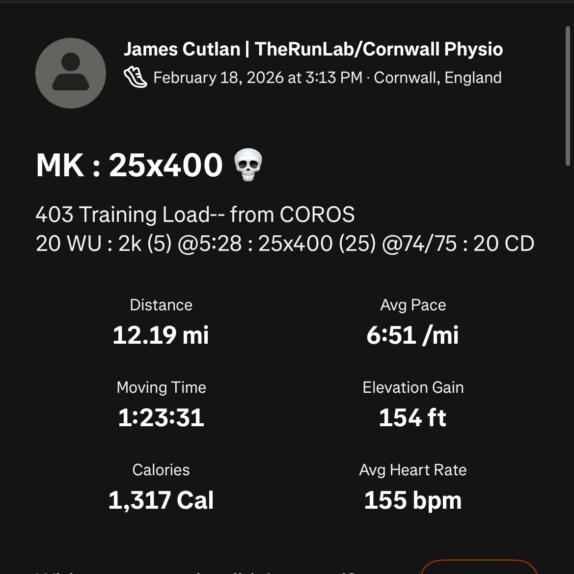 jamescutlan87's tweet photo. 8 weeks to go @Marathon_Mcr ๐
.
M: 45E / 45E
T: 45E / 75E
W: 45E / 25x400 ๐ธ
T: 45E / 60E
F: 45E / 60E
S: MK : 30 โก๏ธ 8x6 ๐ธ
S: 45E / 45E
.
105.27 miles. Last 12 weeks have great. First tonne of the block ๐ซฑ๐ปโ๐ซฒ๐ผ
.
#MarathonTraining #JogSlowRaceFast
#UkRunChat https://t.co/bpvqgQgwy9