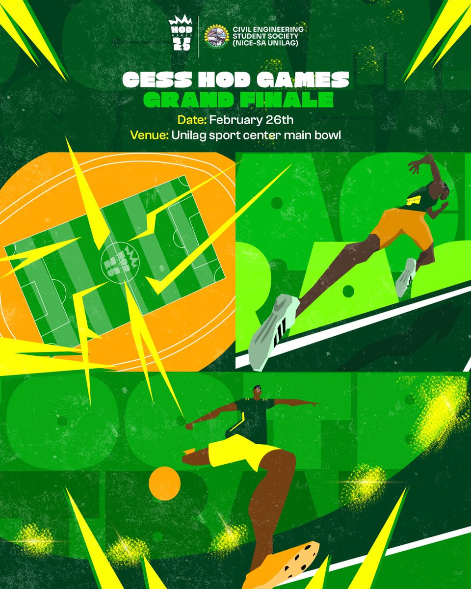 THE GRAND FINALE IS HERE! 🏆⚽

After weeks of intense battles, it all comes down to this.
One last game day. One last fight. One champion.

📅 February 26th
📍 Unilag Sport Center Main Bowl

Be there. Be loud. Be part of history.