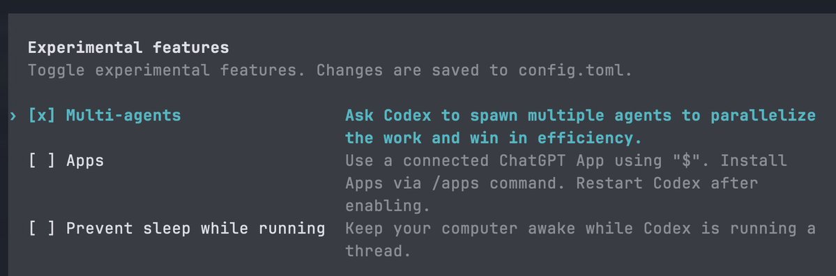 Experimental features menu