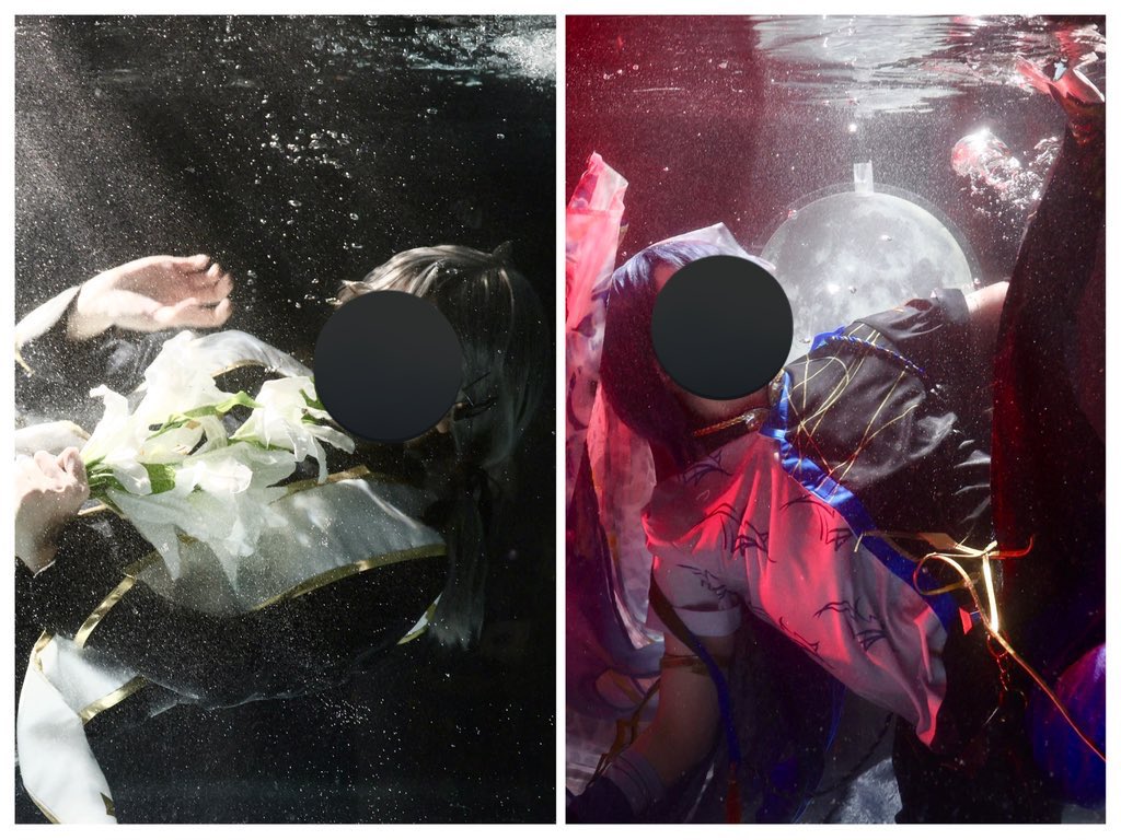 今日は久しぶりの水中撮影📸
ずっと沈めたかった神父🔫を水に沈められて良かったですありがとう翠ﾁｬﾝ！
👻🔪でさなださんにも水中撮影お付き合い頂きました感謝！衣装ひらひら綺麗でした👏