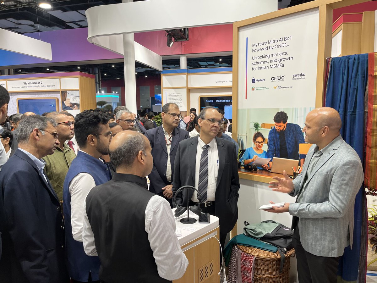 aggkriti's tweet photo. The entire experience at the #AISummit was truly exhilarating. #AI is clearly the way forward, and at Mystore, we are committed to empowering  #MSMEs to digitize and grow using AI-led solutions.

Being part of one of the most technologically advanced ecosystems, alongside Google, was an incredible boost. Engaging with distinguished leaders from government and industry stalwarts made the experience even more inspiring, truly beyond words.

A big thank you to Google Cloud Team for supporting Mystore and enabling our participation at the AI Summit.

We are grateful to our partners - Open Network For Digital Commerce (ONDC), @haqdarshak , @HowFrameworks , GAME - Global Alliance for Mass Entrepreneurship, and Sellmetric for collaborating on #MystoreMITRA, our AI-powered growth companion for MSMEs.

We’re excited to share a glimpse of the AI Summit through our lens.

 @ncbn @DrMohanYadav51  @AshwiniVaishnaw  
@anilarch  @KoshyTK  @mystoreforindia @ONDC_Official