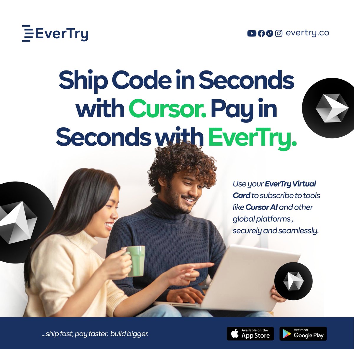 Ship code with Cursor.
Pay globally with EverTry.
No declines. Just build.

#Globalpayments #Nolimits #EverTry