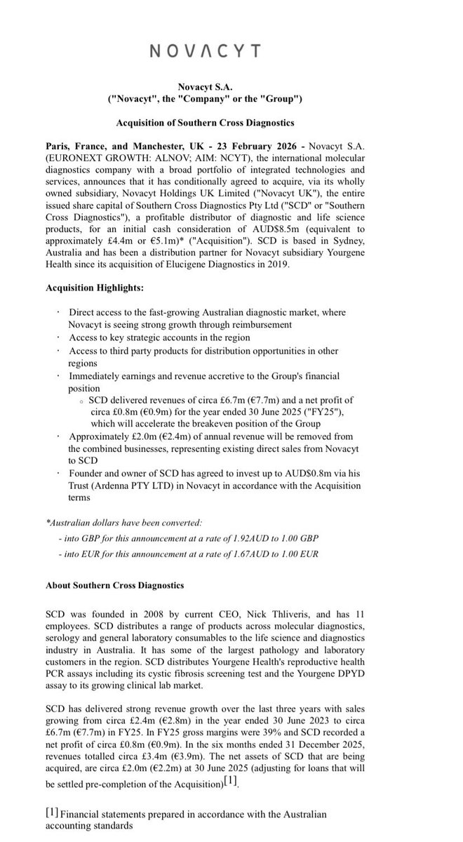 londonstockexchange.com/news-article/N… <a href="/NovacytGroup/">Novacyt</a> aquisition 🇦🇺#GlobalHealth #DPYD #CysticFibrosis #Genomics #ncyt #novacyt #alnov