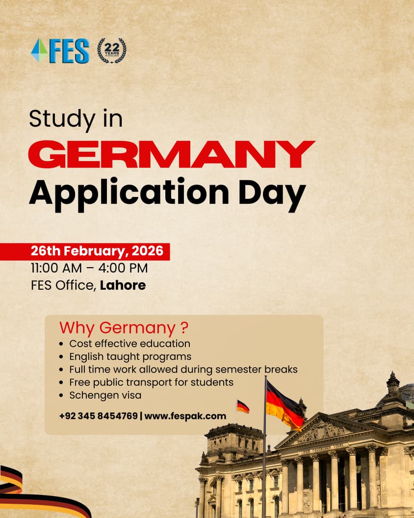 Want an education in Germany that works for your career and your pocket? 🇩🇪 Join FES Consultants for Study in Germany Application Day and discover why Germany is the ideal choice for international students:

- Cost-effective education
- English-taught programs
- Full-time work