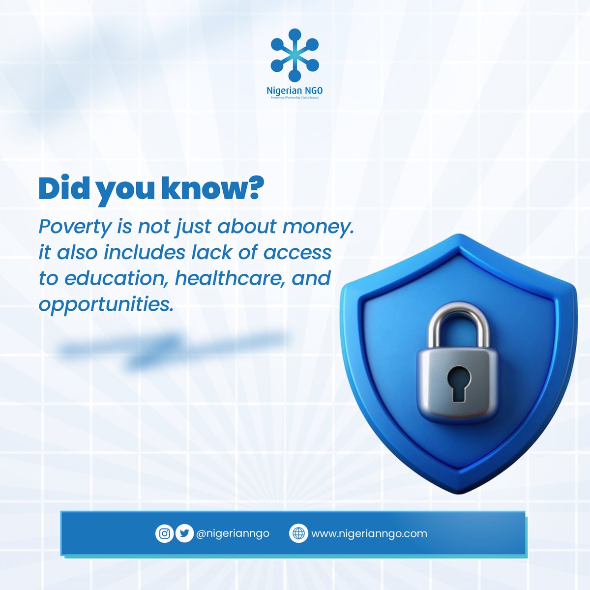 When we talk about poverty, we often think only of income.

But poverty is also:
• Lack of access to quality education
• Limited healthcare services
• Unsafe living conditions
• Restricted opportunities

True poverty is the absence of access and opportunity.

For many