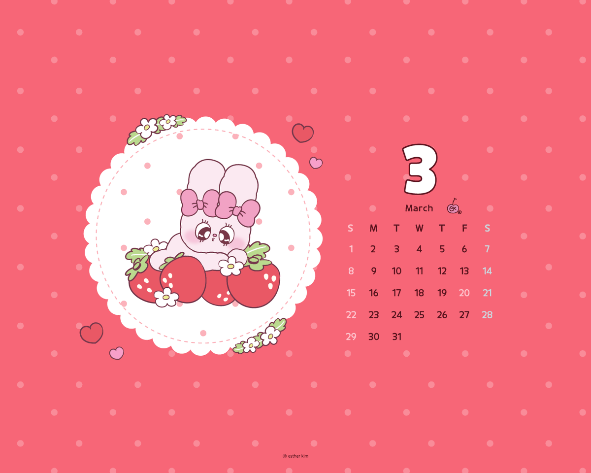 3がつのカレンダー プレゼントだよ🎁💕 あまーいいちご🍓と リトル