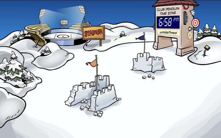19 years ago today, the Clock Tower was added to the Snow Forts to help Penguins from different time zones to plan and meet on Club Penguin. (Before &amp; After Photo)