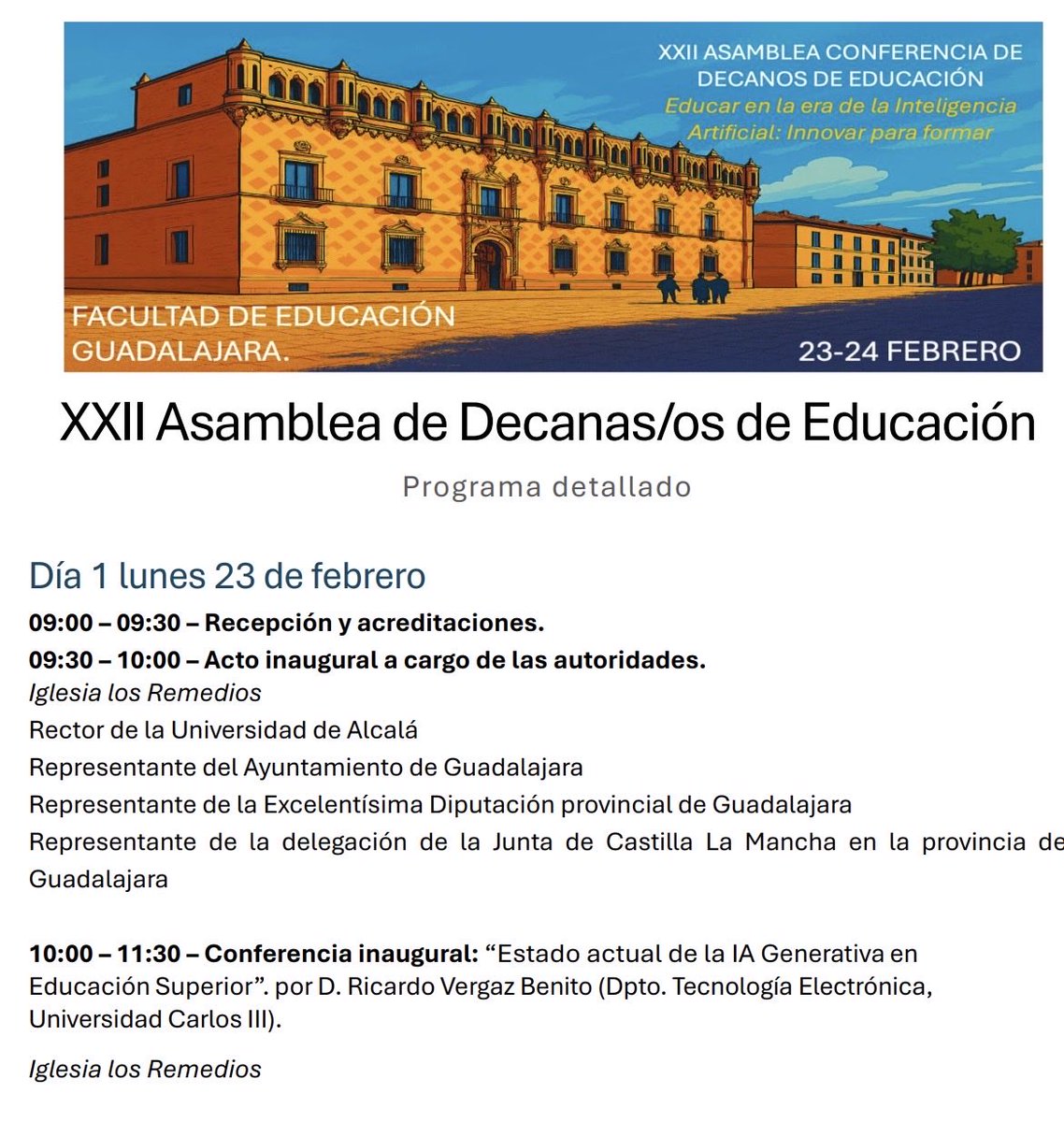 RaquelSRUclm's tweet photo. Comenzamos la XXII Asamblea Conferencia de Decanas y Decanos de Educación. Educar en la era de la Inteligencia Artificial: Innovar para formar
#CoDE2026 #uclm #facultaddeeducacionalbacete https://t.co/KA82skyeVM