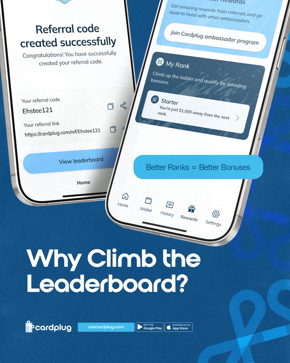 Trading comes with rewards.Move from Starter → Legend and enjoy more bonuses on your trades.

Simple logic: Trade More → Earn More
Join the leaderboard today.

#cardplug #tradegiftcards